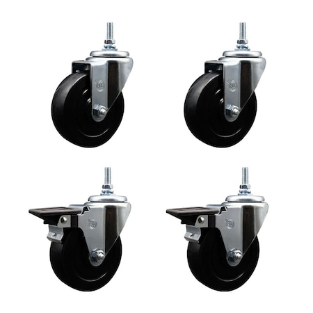 Service Caster 4 Inch Soft Rubber 12 MM Threaded Stem Caster Set 2 Brakes SCC SCC-TS20S414-SRS-M1215-2-PLB-2